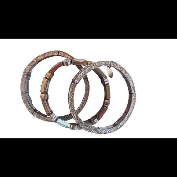 3 Piece Set White Gold-Tone Stretch Bracelets Rhinestone Crystals One Size Gift! - Picture 7 of 8